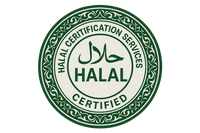 Create a circular Halal certification logo in green and white.

Outer border should be a green ornamental circular shape (Islamic-style outline).

Inside, add a white ring with green text at the top: ‘Halal Certification Services’.

At the bottom of the ring, add the word: ‘CERTIFIED’.

In the center, place the word ‘HALAL’ in bold uppercase green letters.

Above it, add the Arabic word for Halal (حلال) in green.

Keep background transparent or plain white.”
