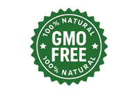 Create a green circular badge logo with a jagged outer edge (stamp style).

The center should have bold white text: ‘GMO FREE’.

Around the circle border, add the words ‘100% NATURAL’ at the top and bottom in white capital letters, curved along the edge.

Include small white stars between the texts.

Keep the design flat, simple, and modern with no gradients.

Background plain white.”